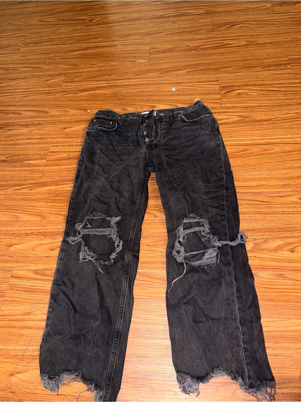 We The Free Black Distressed Straight-Leg Jeans